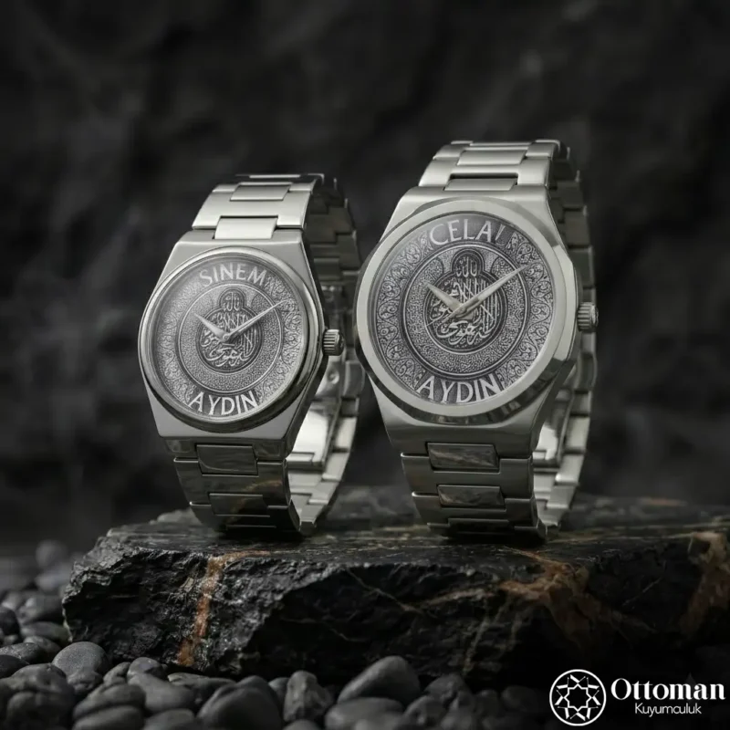 Koruma Dualı Gümüş Kadranlı Kol Saati Set