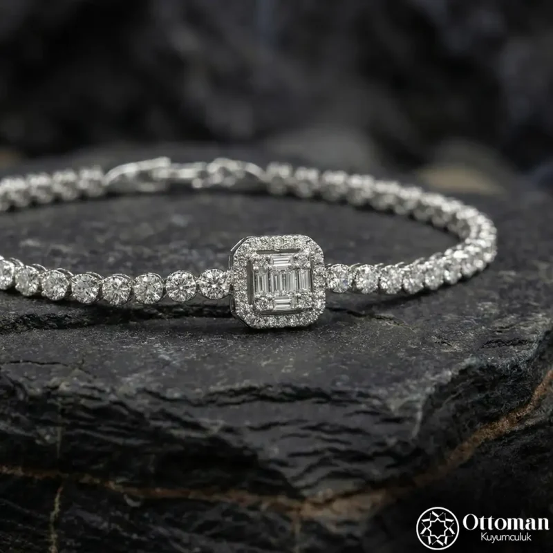 Baget Taşlı Klasik Gümüş Kadın Bileklik