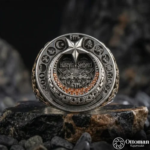 Ay Yıldızlı İsimli Gümüş Erkek Yüzük