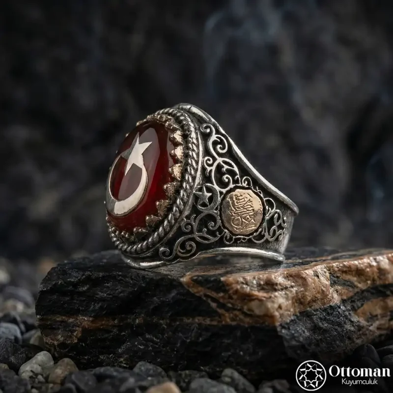 Ay Yıldızlı İsimli Gümüş Erkek Yüzük