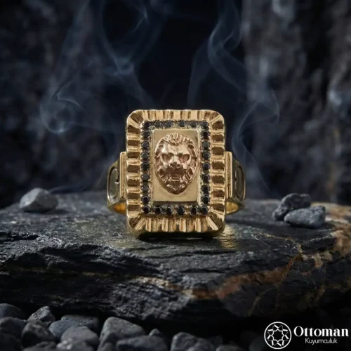 Aslan Figürlü Gold Kaplama Gümüş Yüzük