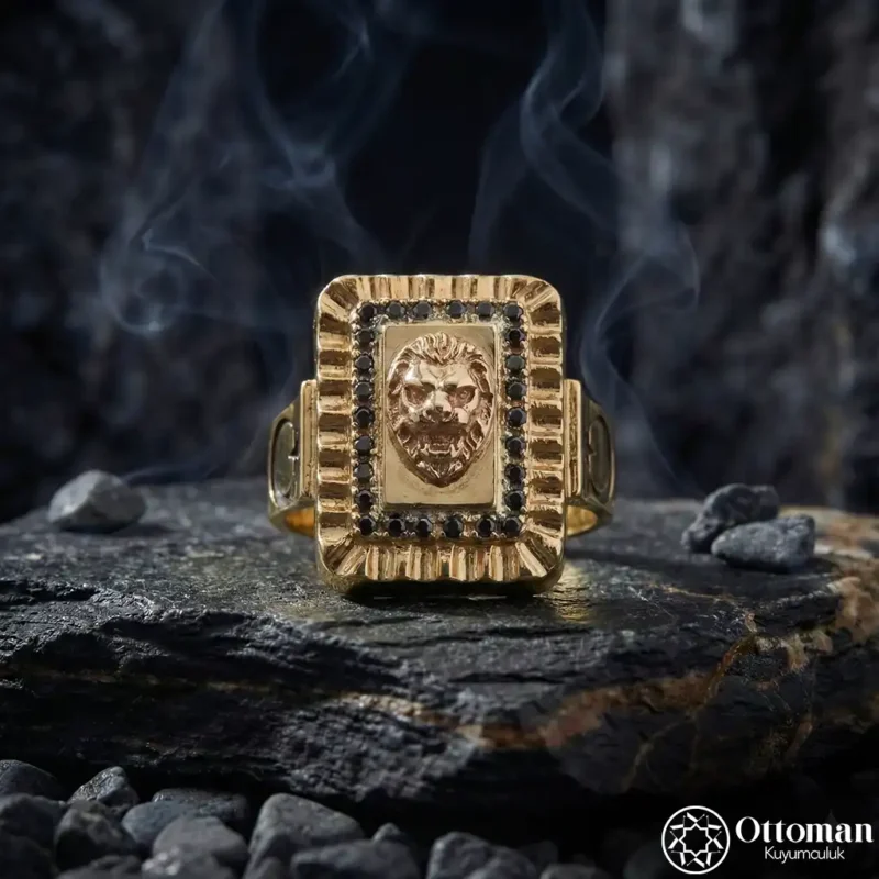 Aslan Figürlü Gold Kaplama Gümüş Yüzük