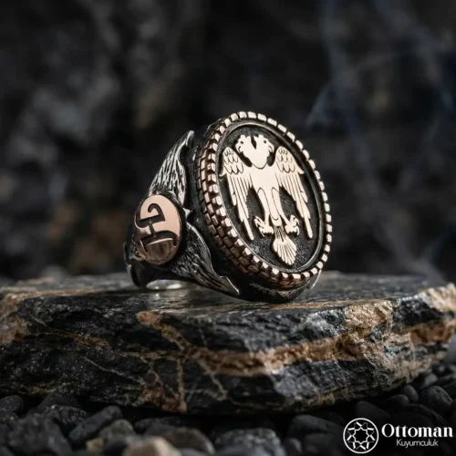 Selçuklu Kartalı Harfli Gümüş Yüzük