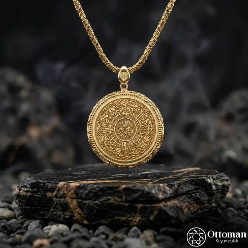 İsimli Ayetel kürsi Gold Kaplama Gümüş Madalyon Kolye