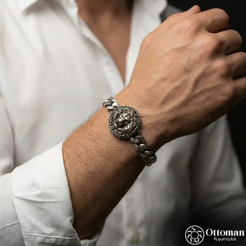 2 Aslan Figürlü Gümüş Bileklik