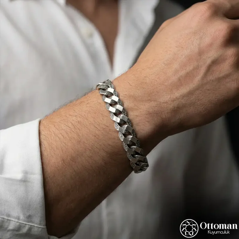 Saltanat Motifli Gurmet Gümüş Zincir Bileklik Modeli