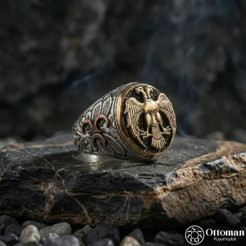 Çift Başlı Kartal Gümüş Erkek Yüzük