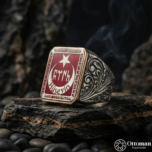 Ay Yıldızlı Kişiye Özel Gümüş Erkek Yüzük