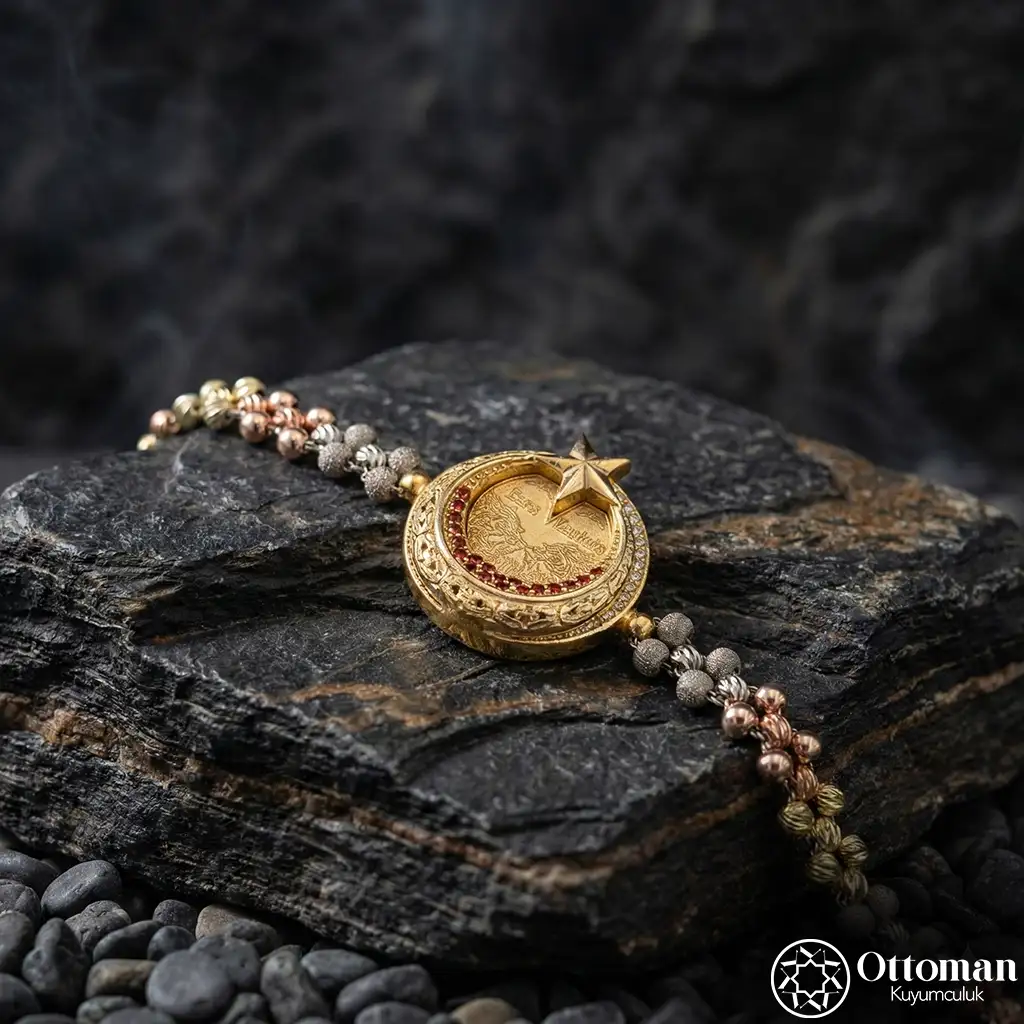 Star and Crescent Gold Plated Silver Women's Bracelet