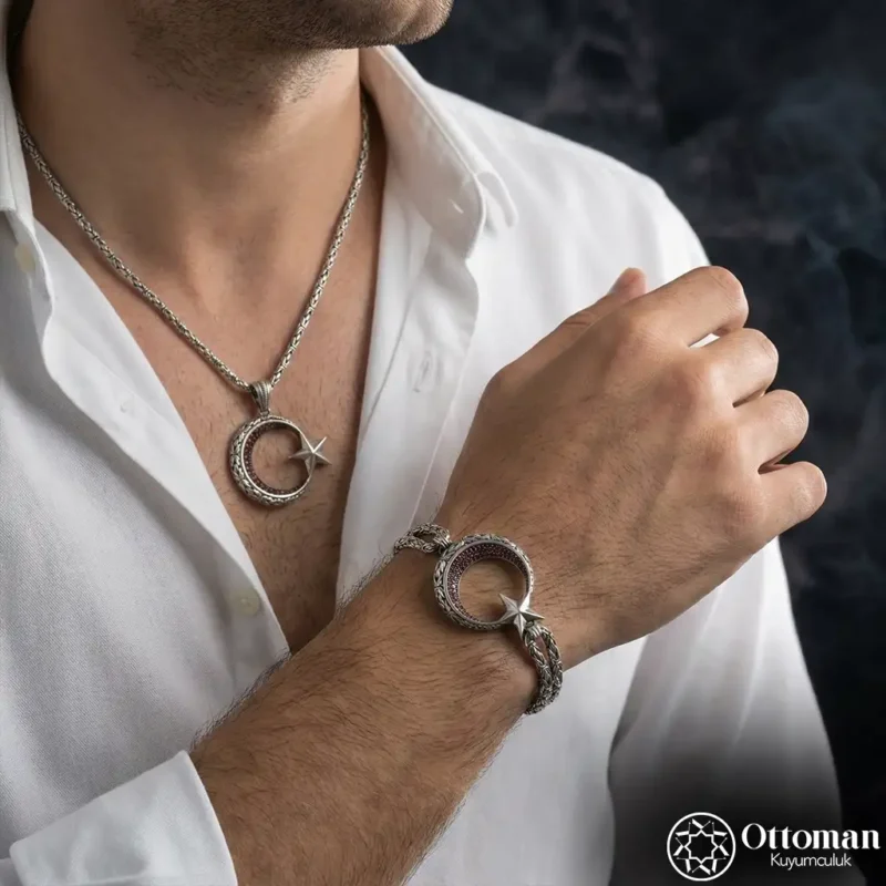Ay Yıldız Gümüş Kolye ve Bileklik Set