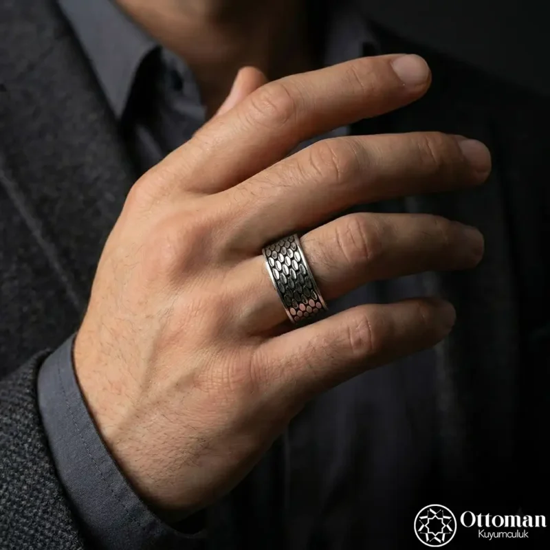 Desenli Gümüş Erkek Alyans