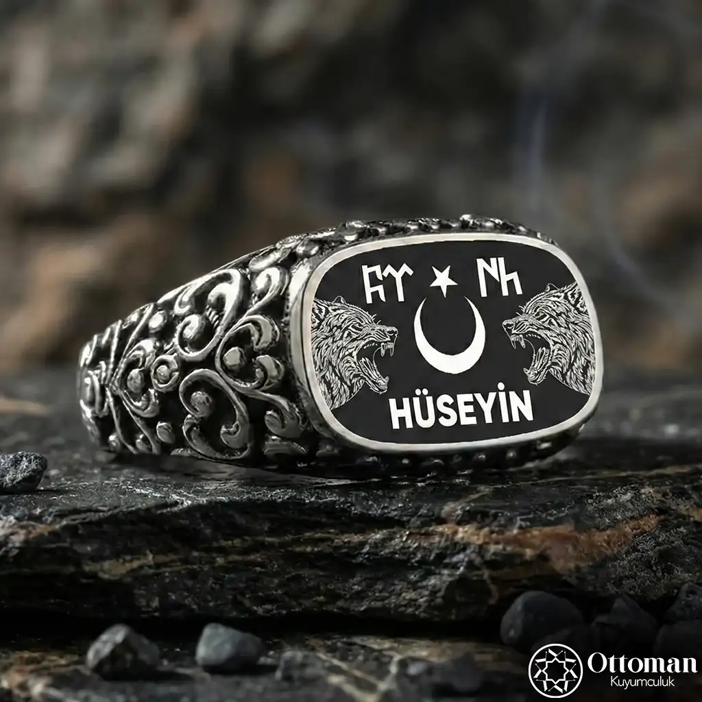 Personalized Grey Wolf Silver Ring
