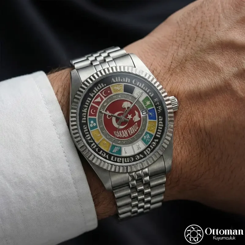 16 Türk Devleti Gümüş Kadranlı Kol Saati Seti