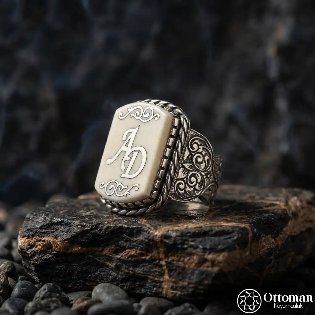 Initial Stone-set Silver Men's Ring
