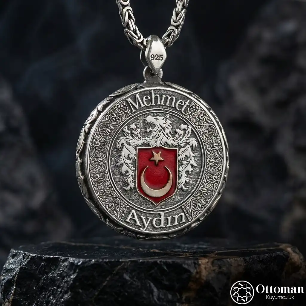 Turkish Wolf Personalized Silver Medallion Necklace