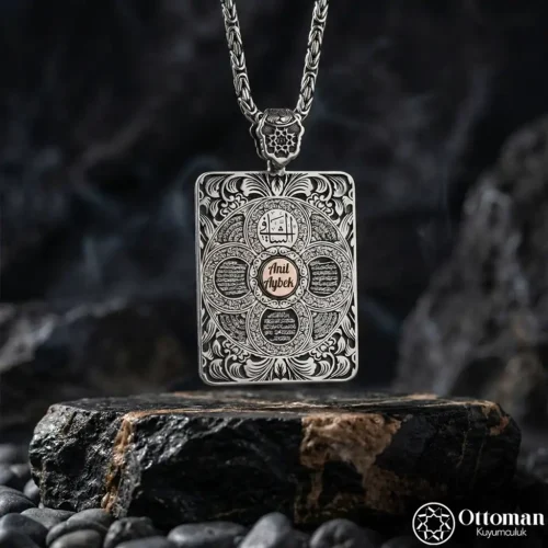 İsimli Dualı Dikdörtgen Gümüş Kolye