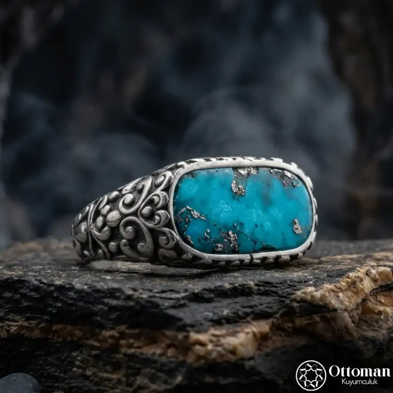 3 Firuze Taşlı Zarif Gümüş Yüzük