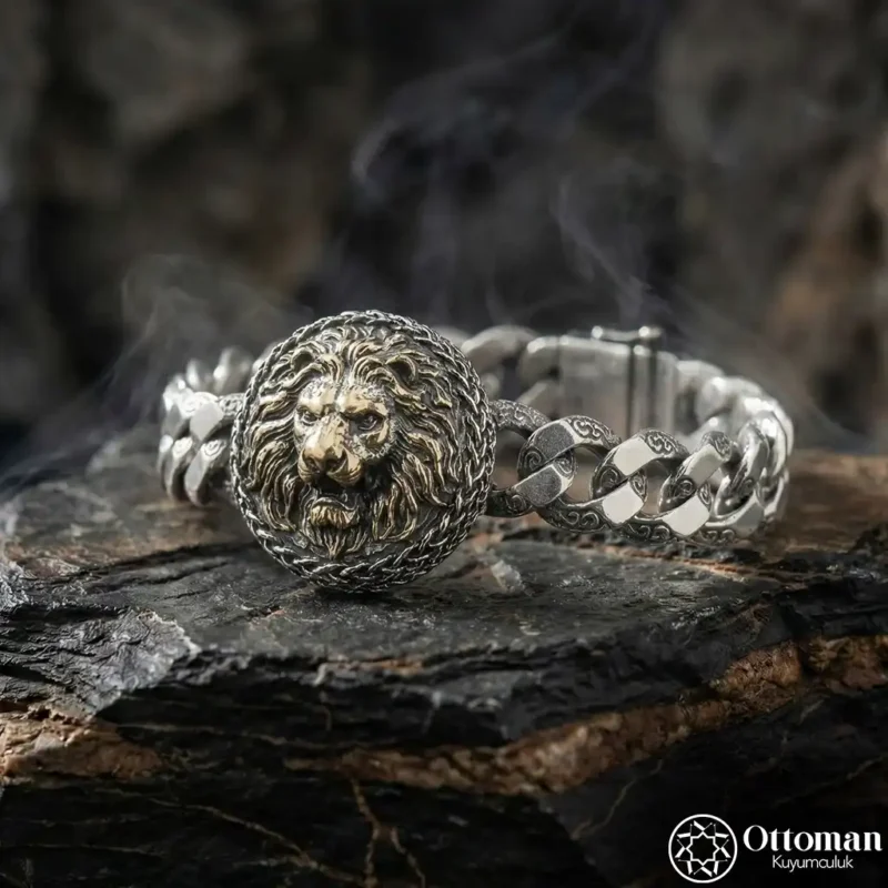 3 Aslan Figürlü Gümüş Bileklik