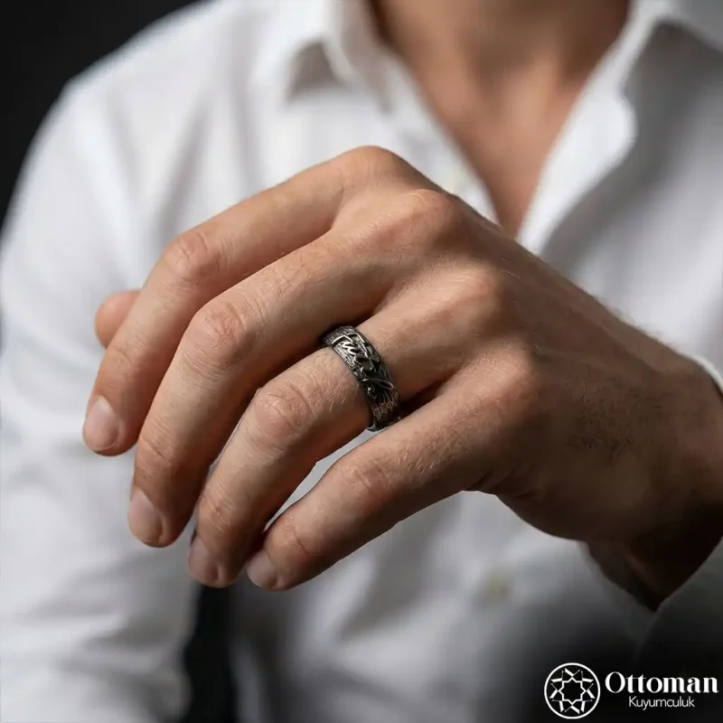 Ağaç Kabuğu Desenli İsimli Gümüş Yüzük