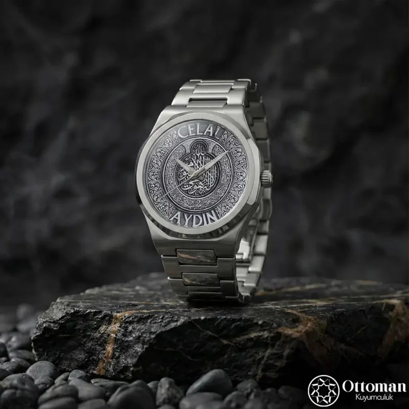 Koruma Dualı Gümüş Kadranlı Kol Saati Set