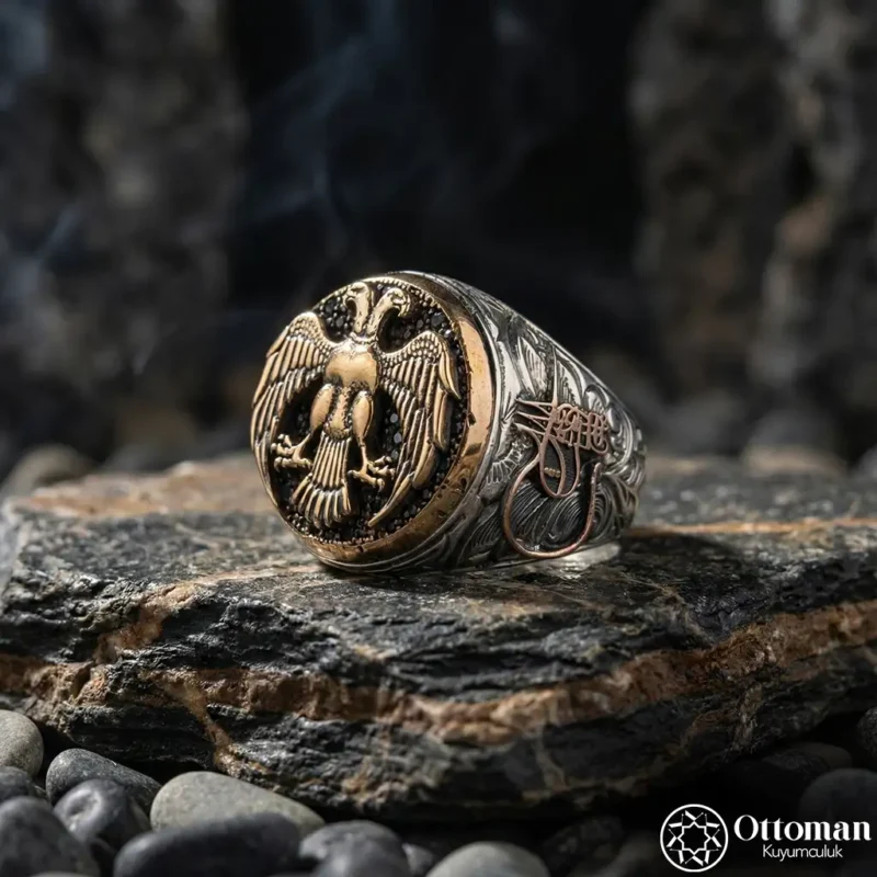 Çift Başlı Kartal Gümüş Erkek Yüzük