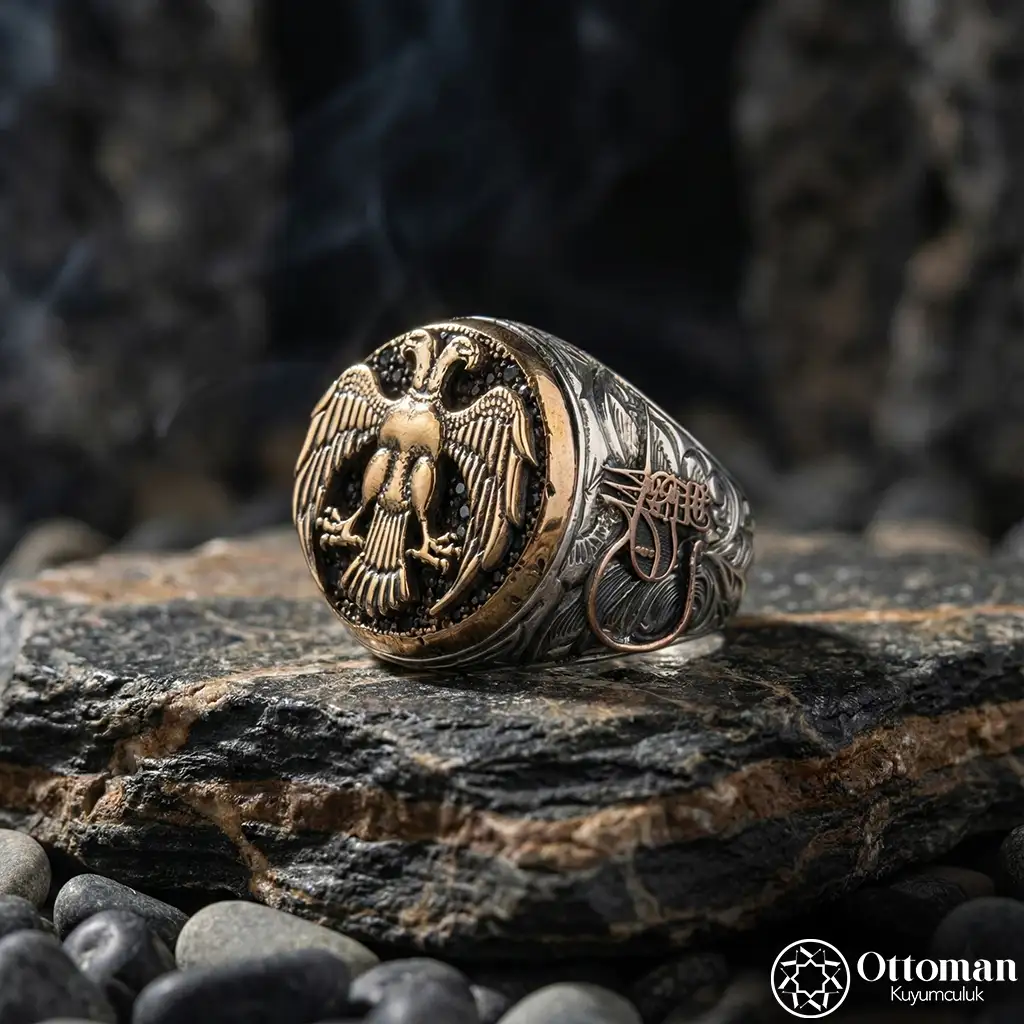 Double-Headed Eagle Silver Men's Ring