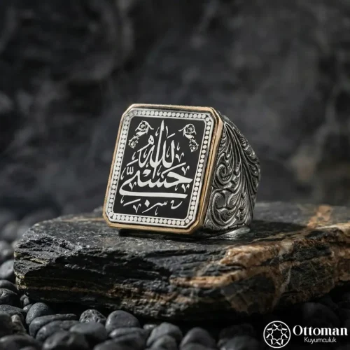 Hasbiyallah Yazılı Gümüş Erkek Yüzük
