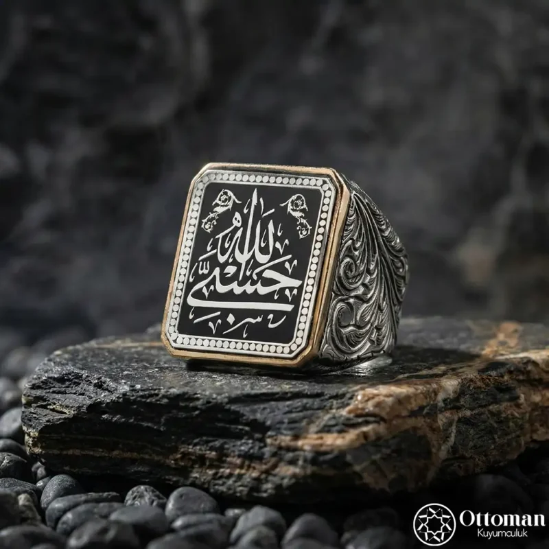Hasbiyallah Yazılı Gümüş Erkek Yüzük
