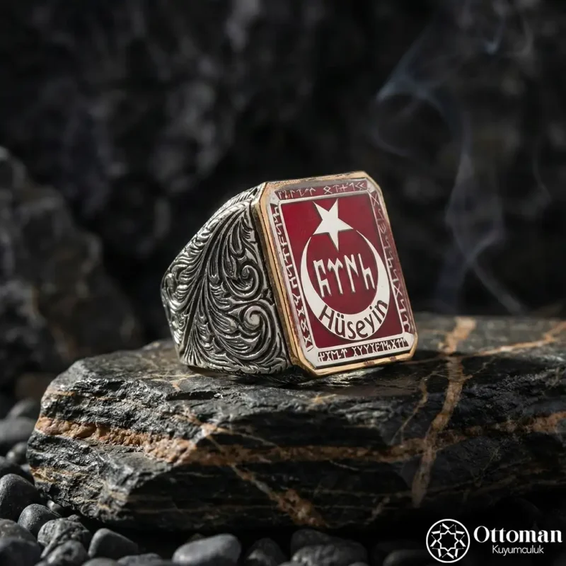 Ay Yıldızlı Kişiye Özel Gümüş Erkek Yüzük