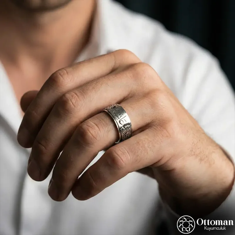 Bombeli Gravürlü Gümüş Erkek Alyans