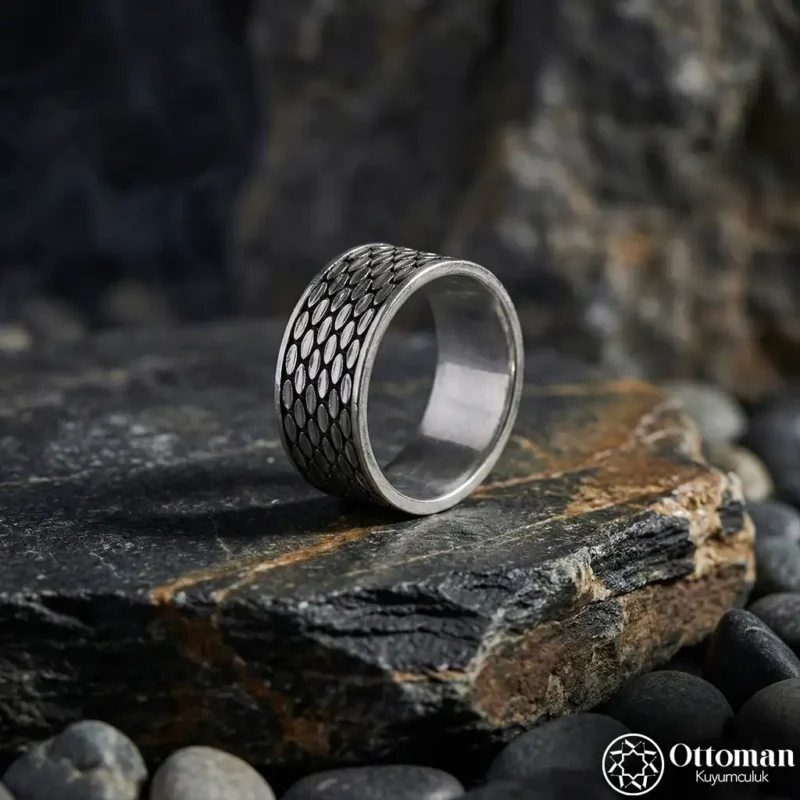 Desenli Gümüş Erkek Alyans