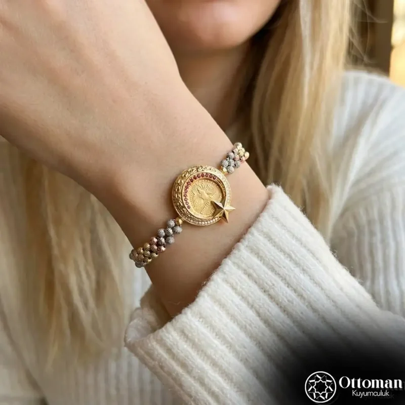 Ay Yıldız Gold Kaplama Gümüş Kadın Bileklik