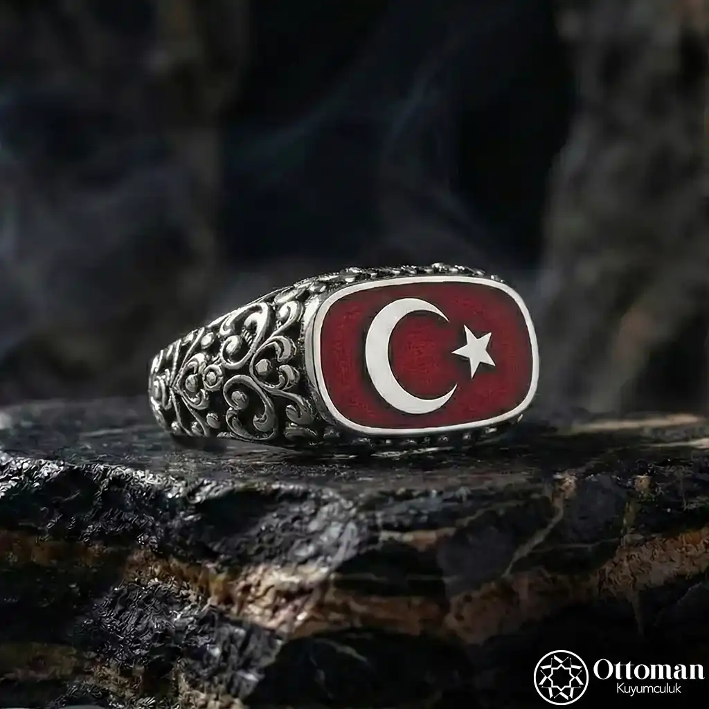 Star and Crescent Silver Ring