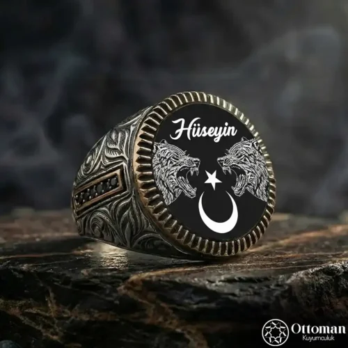 İsimli Ay Yıldız Bozkurt Gümüş Yüzük