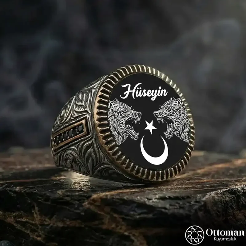 İsimli Ay Yıldız Bozkurt Gümüş Yüzük