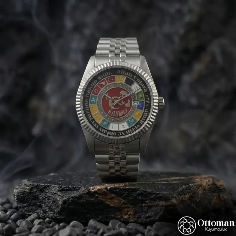 16 Türk Devleti Gümüş Kadranlı Kol Saati Seti