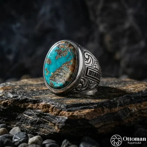 Fi̇ruze Taşlı Gümüş Erkek Yüzük