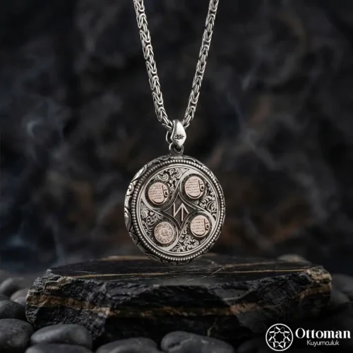 Harfli Dualı Gümüş Madalyon Kolye