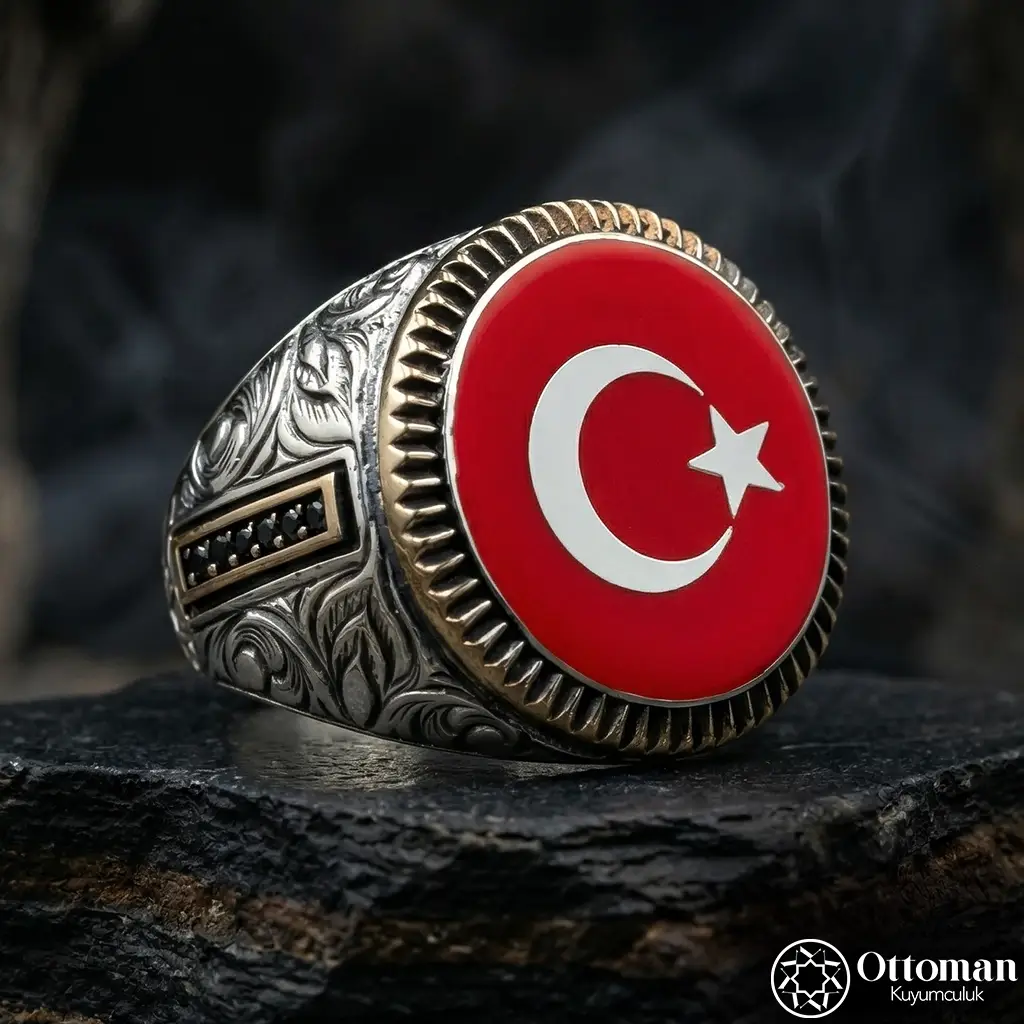 Star and Crescent Silver Ring