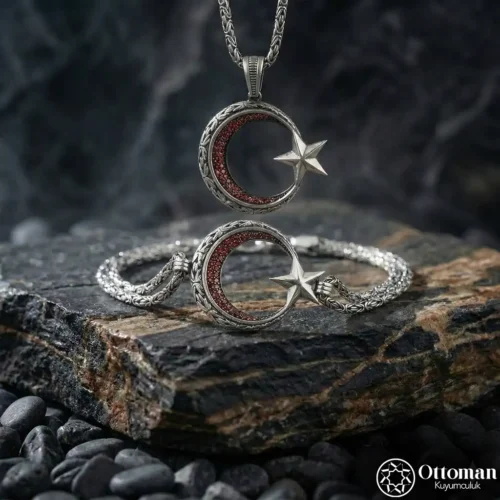 Ay Yıldız Gümüş Kolye ve Bileklik Set