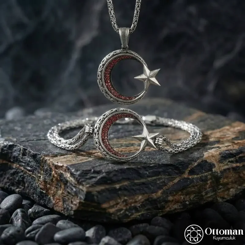 Ay Yıldız Gümüş Kolye ve Bileklik Set