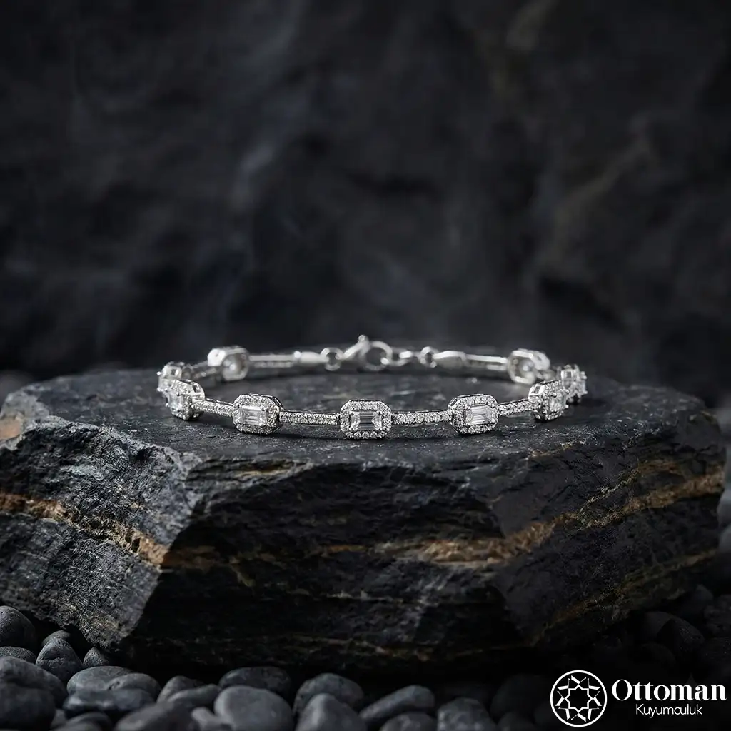 Baguette Stone-set Elegant Silver Women's Bracelet