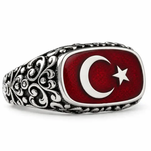 Ay Yıldızlı Gümüş Yüzük