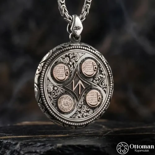 Harfli Dualı Gümüş Madalyon Kolye