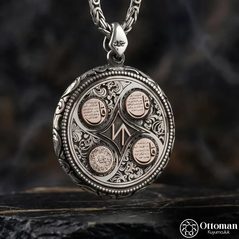 Harfli Dualı Gümüş Madalyon Kolye