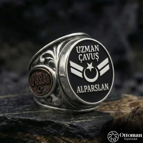 Uzman Çavuş İsimli Gümüş Erkek Yüzük