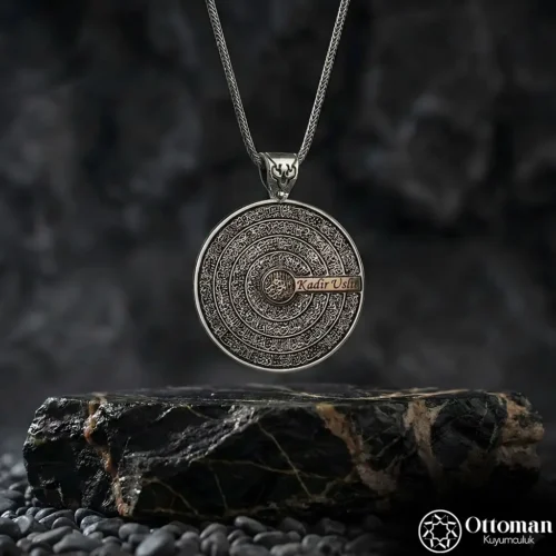 Ayetel Kürsi Yazılı İsimli Gümüş Kolye