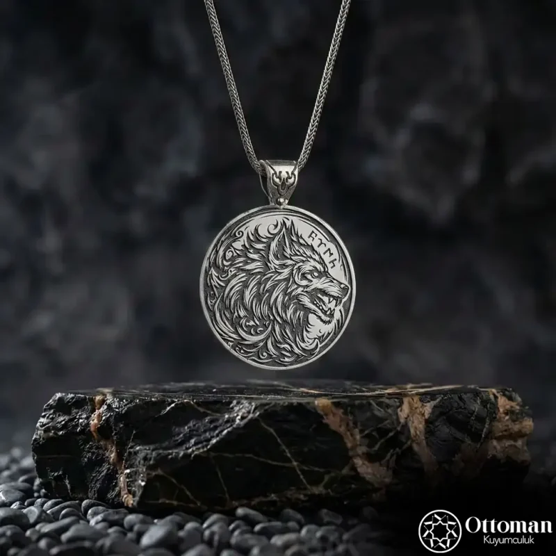 İsimli Ay Yıldızlı Bozkurt Gümüş Kolye
