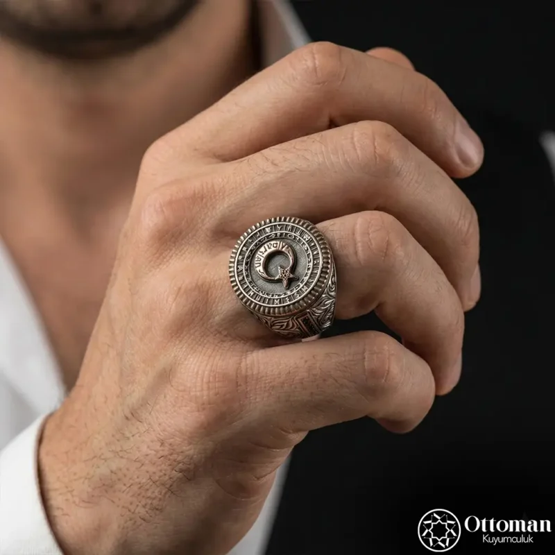 İsimli Ay Yıldızlı Bozkurt Gümüş Yüzük