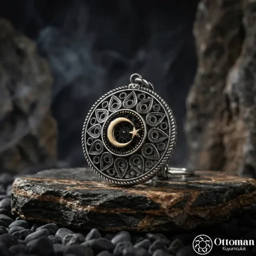 1 Ay Yıldızlı Telkari Gümüş Anahtarlık